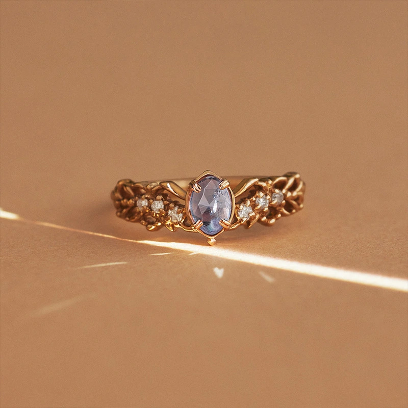 Natural Cordierite Elongated Stone Ring Fashionable And Versatile