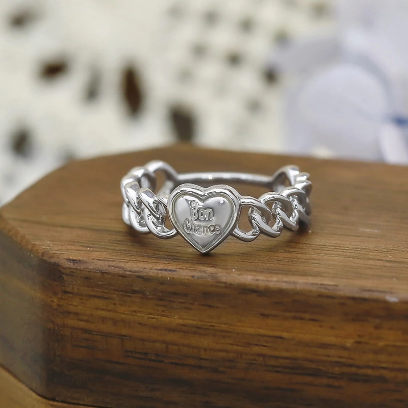 Lucky Alphabet Stereoscopic Love Ins Style Sterling Silver Ring