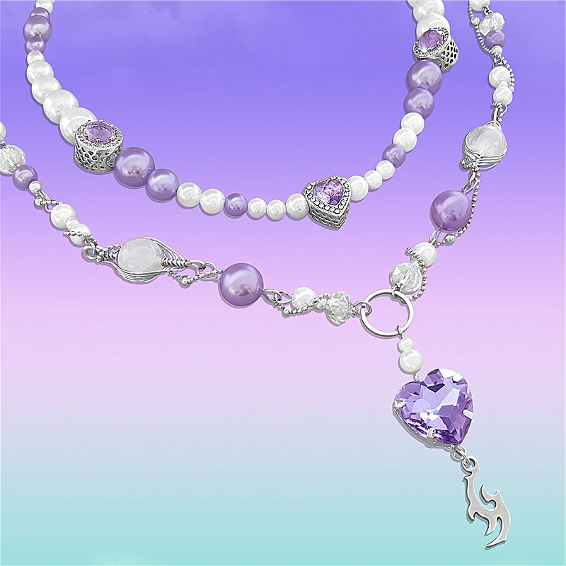 Small design purple pearl love necklace