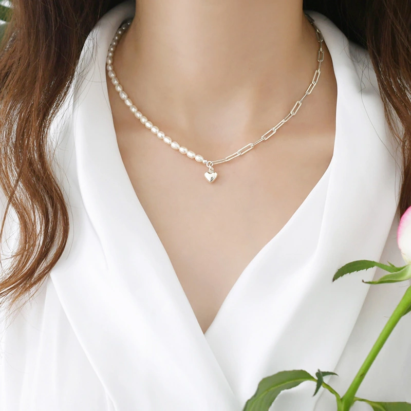 Freshwater Pearl Splicing Three-dimensional Small Love Necklace