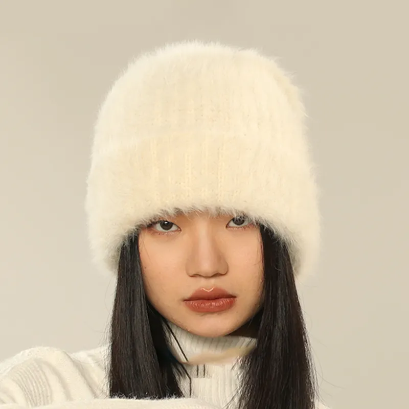 White Big Head Circumference Knitted Huge Woolen Hat