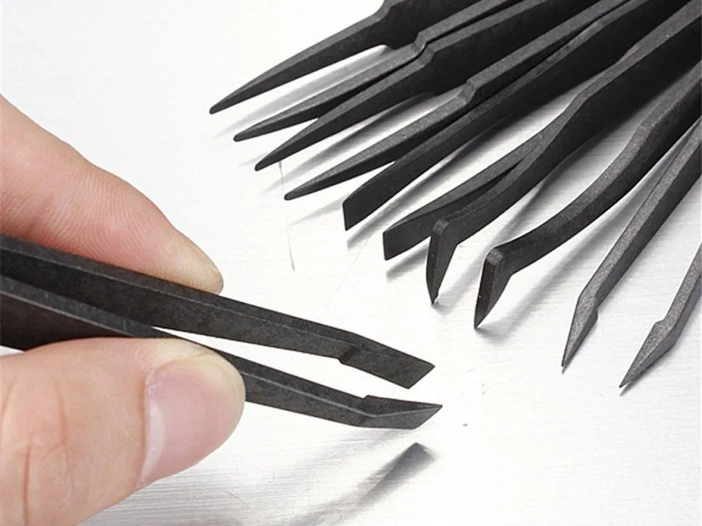 Carbon Fiber Anti-static Plastic Clip Black Tweezers