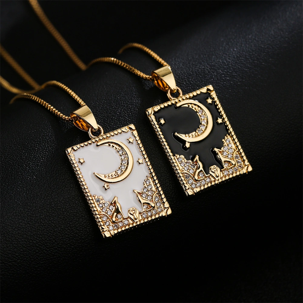 Copper Plated 18K Gold Drops Oil Zircon Painting Pendant Necklace Female