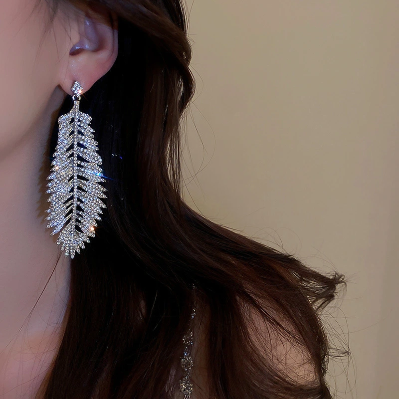 Women's Studded Leaf Feather Earrings