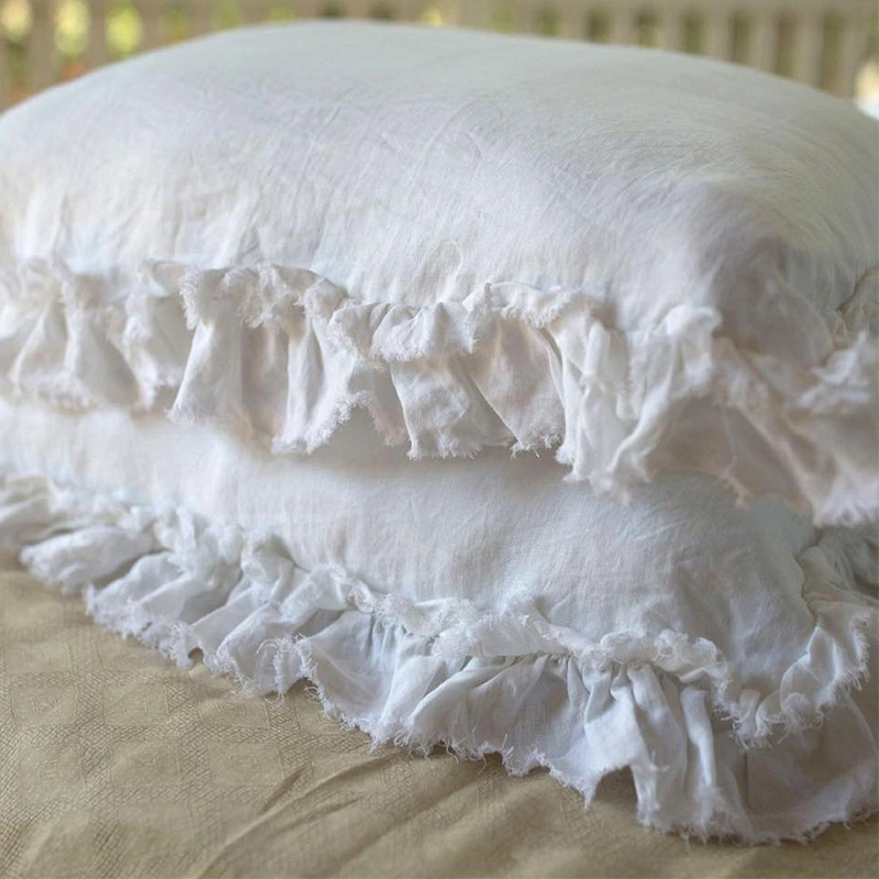 Washed Linen Hand Tear Double Ruffle Pillowcase