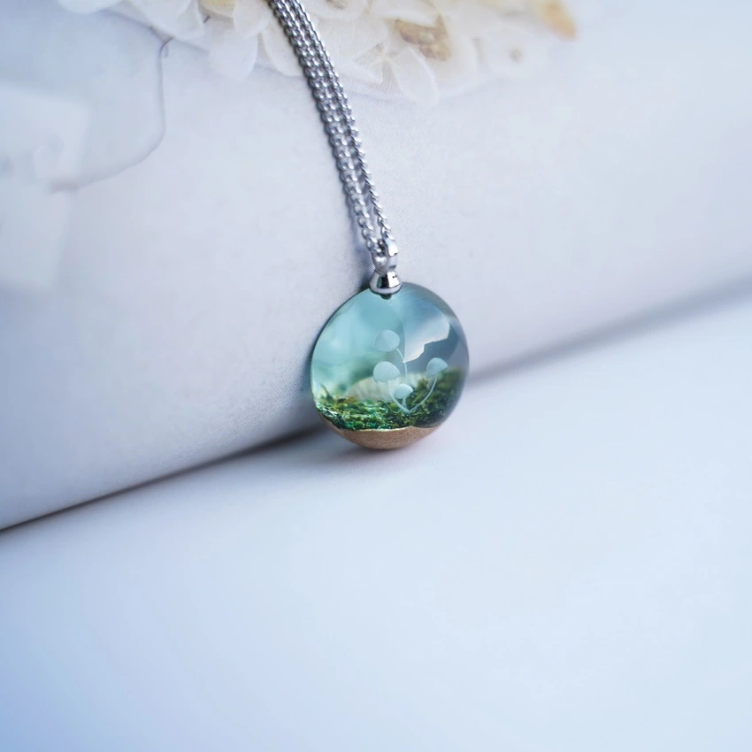 Small Mushroom Log Resin Creative Pendant Necklace