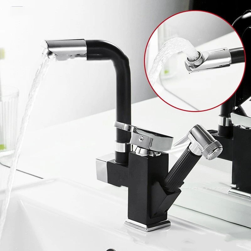 Multifunctional Booster Gun Black Lacquer Kitchen Sink Hot And Cold Mixer Faucet