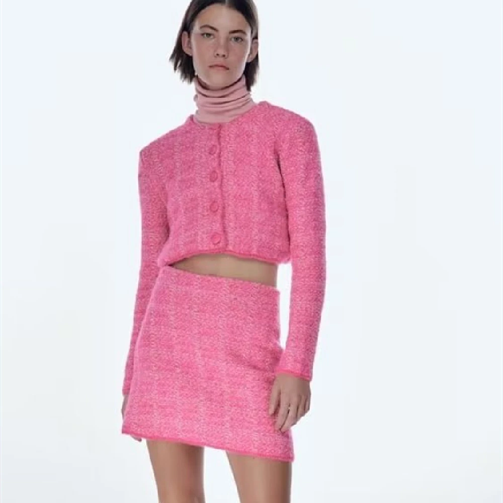 Women's Casual Texture Knitting Coat Skirt Suit