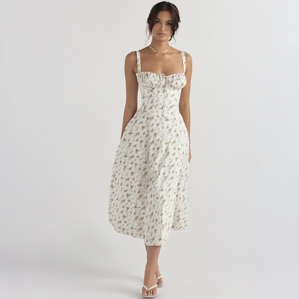 Slim Split Floral Dress Hollow Outback Strap Dress