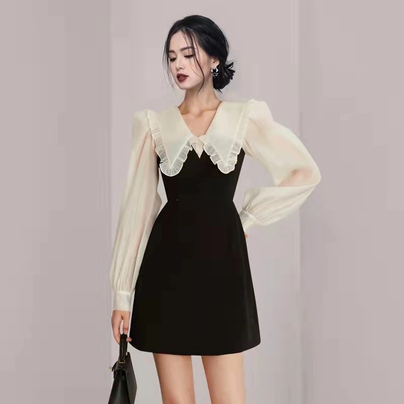 Doll Collar Long Sleeve Slim Sexy Waist Dress