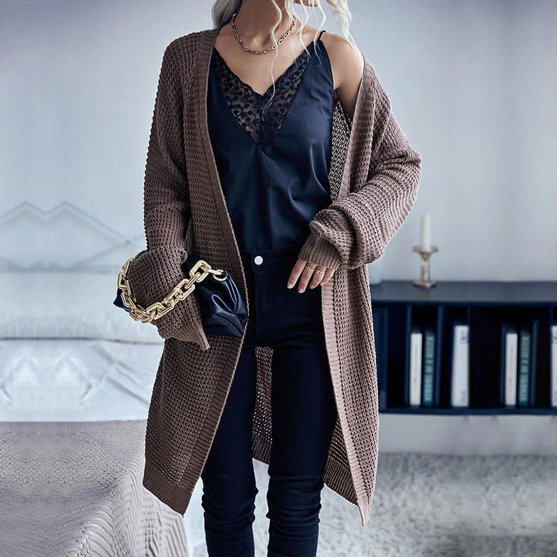 Women's Solid Color Long Cardigan Sweater Coat
