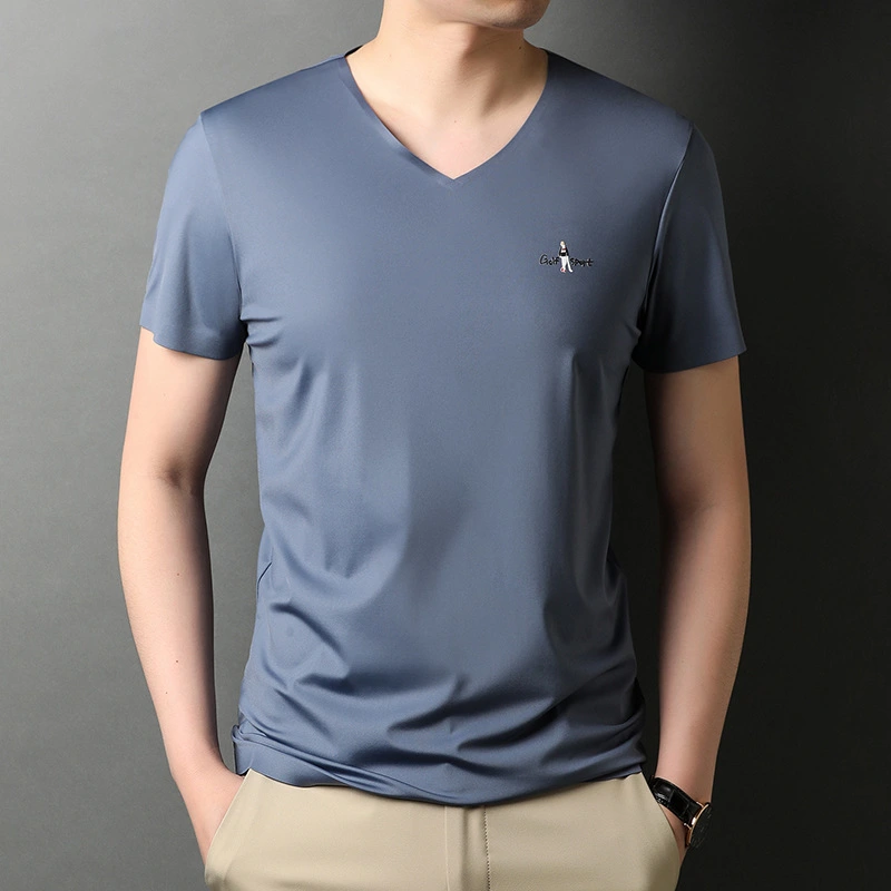 Short Sleeve Men's V-neck Summer Ice Feeling Breathable Traceless Quick Dry T-shirt