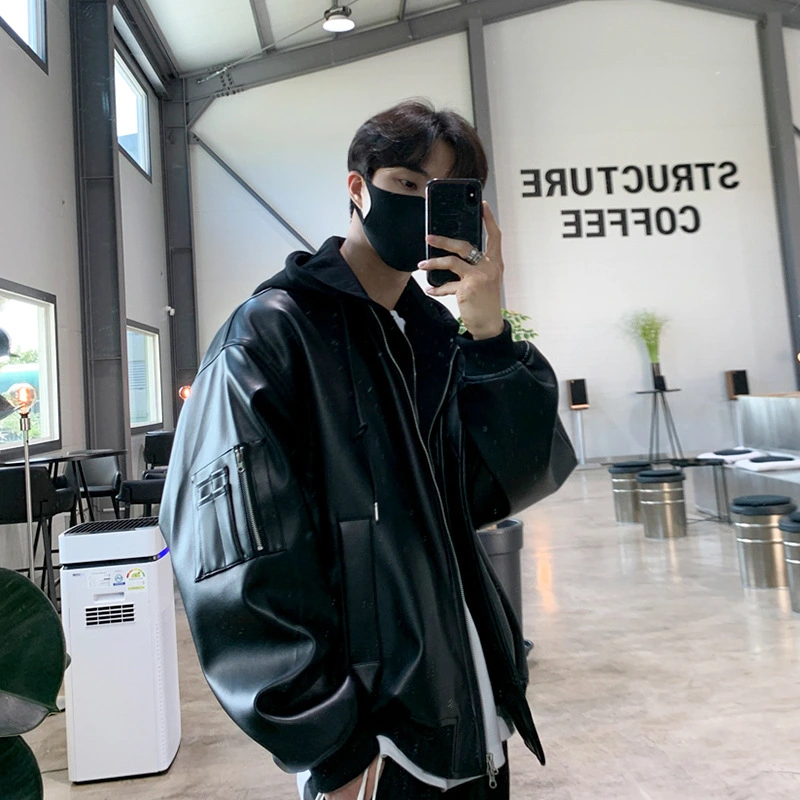 Men's Fashion Fake Two Pieces Patchwork Hooded Jacket