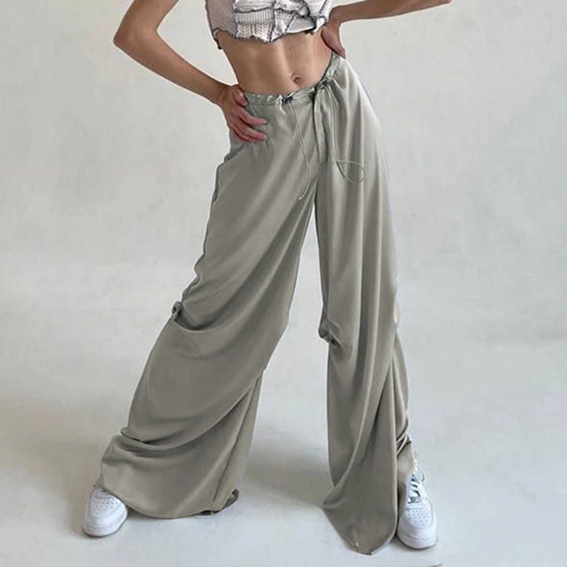 Solid Color Temperament Drape Mopping Satin Low Waist Loose Casual Woven Pants