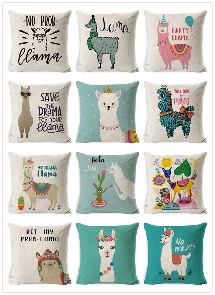 Alpaca Cartoon Pillow Cover Square Cushion