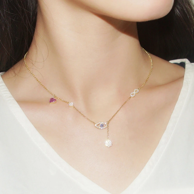 S925 Sterling Silver Necklace With Diamond Clavicle Chain Female