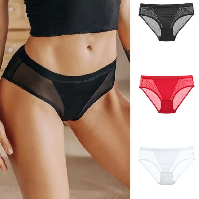 Women's Briefs Low Waist Mesh Pure Color Transparent Underwear