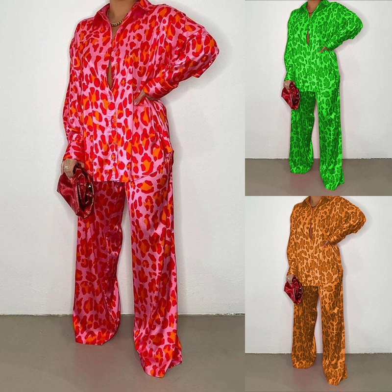 Women's Printed Loose Long-sleeved Shirt Loose Trousers Two-piece Suit