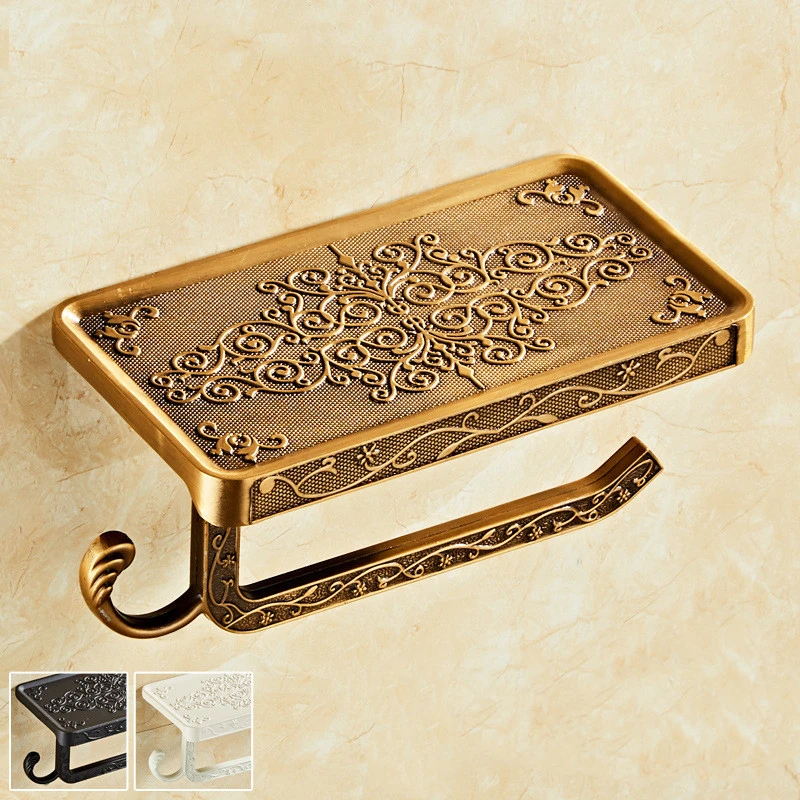 Antique Carved Alumimum Toilet Tissue Holder Punch-free