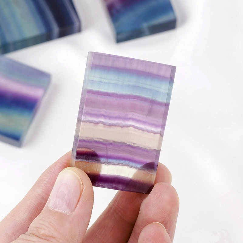 Rainbow Fluorite Raw Stone Polished Square Pendant