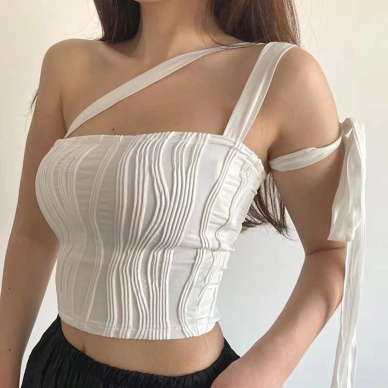 Fashion Sexy Top Lace-up Fold Slim Sweet Spicy Scheming Small Vest