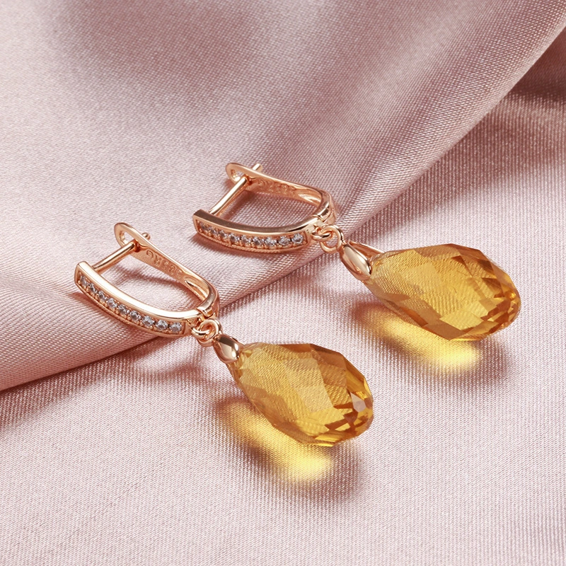 Women's Fashionable Temperament Yellow White Stone Earrings