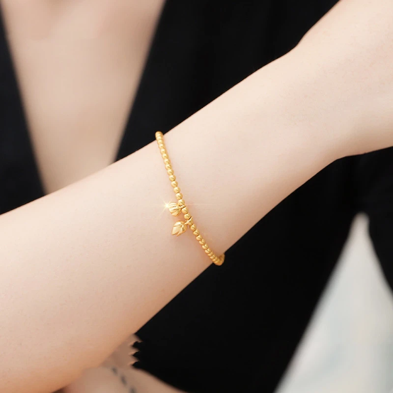 Women's Plain Chain Gold Bead Bracelet