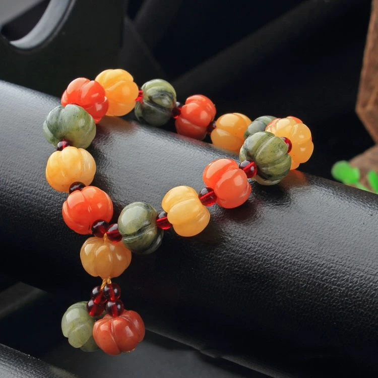 Karamay Gold Silk Jade Colorful Pumpkin Bead Bracelet