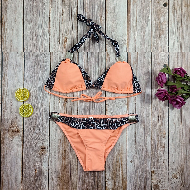 European And American Sexy Splicing Metal Decoration Two-piece Swimsuit