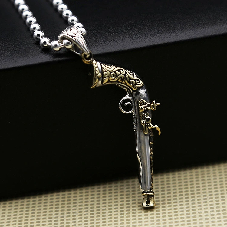 Medieval Western Pistol Fashion Thai Silver Necklace Pendant