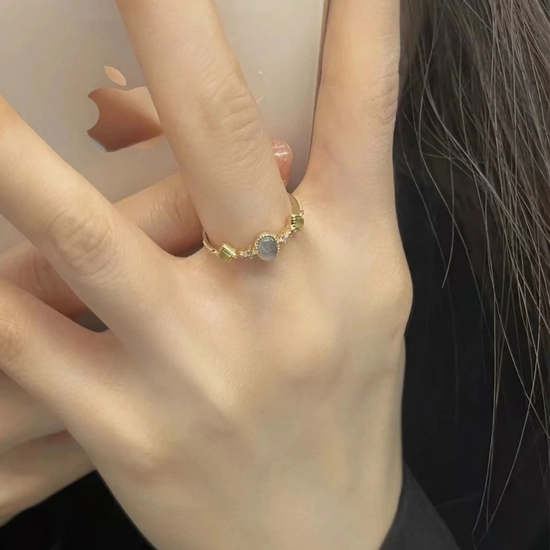 Glass Colorful Gem Ring Female Summer Fashion Net Red Luxury Geometric Ring