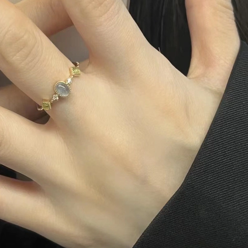 Glass Colorful Gem Ring Female Summer Fashion Net Red Luxury Geometric Ring