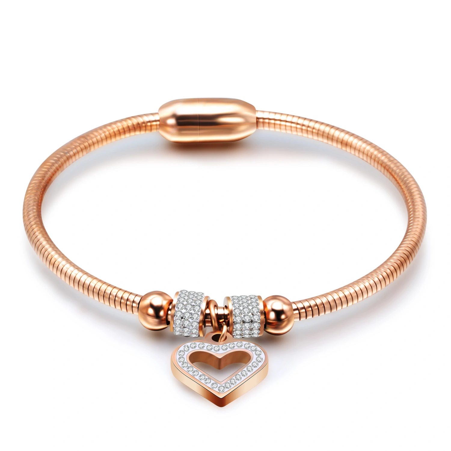 Simple Ins Hollow Diamond Heart Titanium Steel Snake Chain Magnet Buckle Bracelet