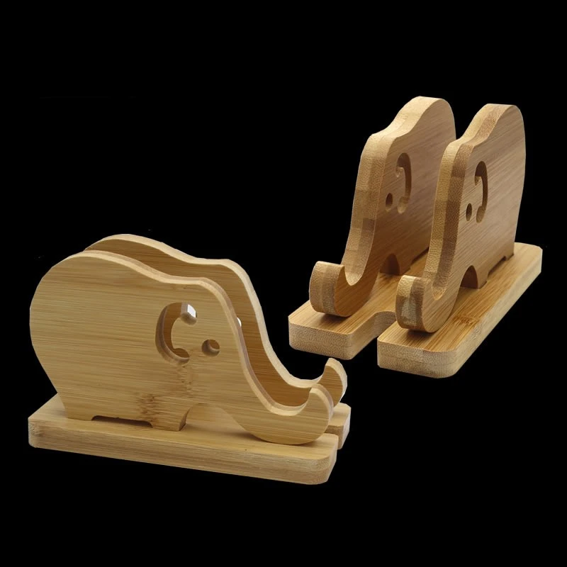 Bamboo Wood Desktop Tablet Portable Baby Elephant Mobile Phone Holder