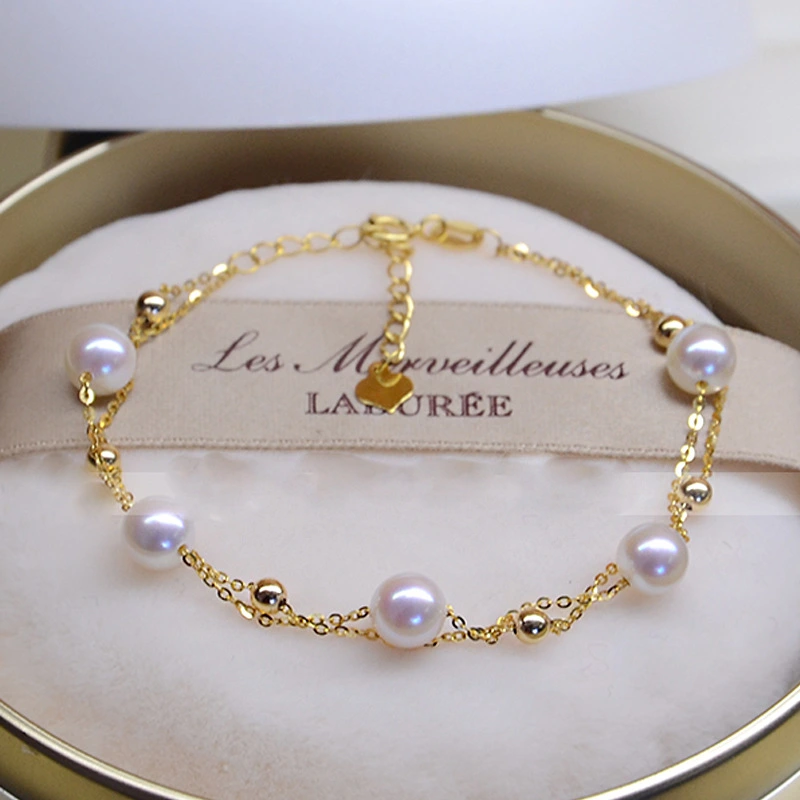 Full Sky Star Double Layer Extremely Bright Gold Bean Pearl Bracelet