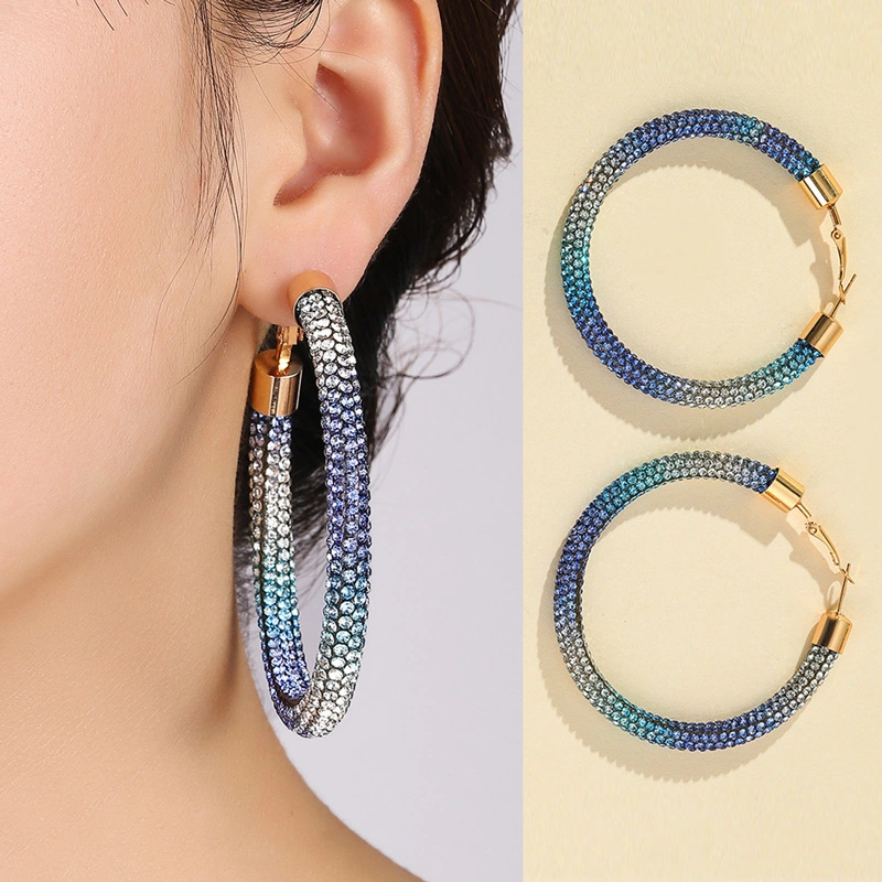 Full Diamond Gradient Big Circle Earrings Nightclub Stage Party Ear Accessories