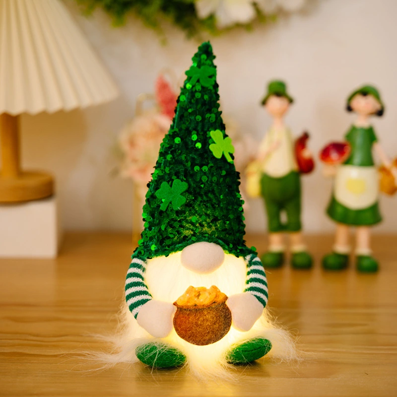 Green Leaf Festival Decorative Sequin Cap With Light Doll