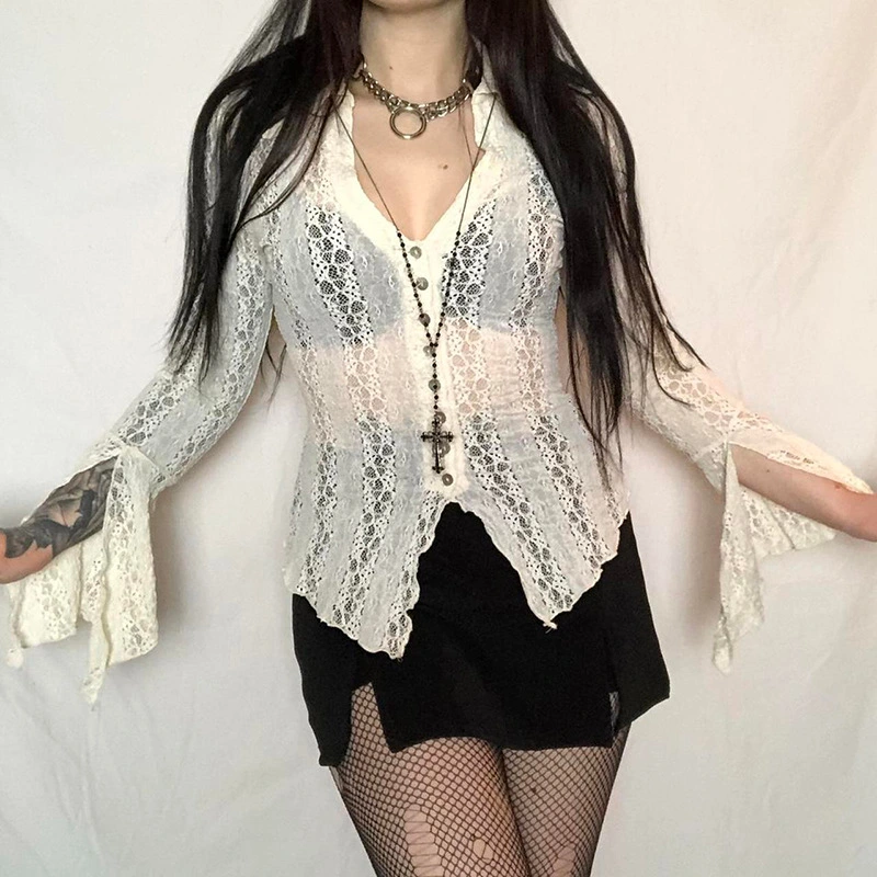 Summer French Lace Thin Long-sleeved Shirt