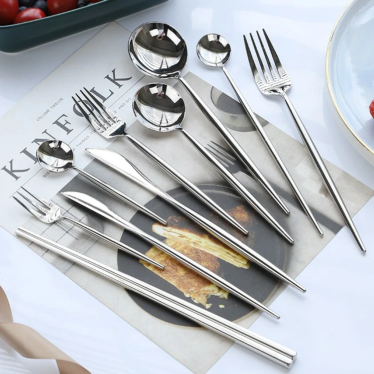 Nordic Style 304 Stainless Steel Western Food Knife Spoon Chopsticks Four-piece Set