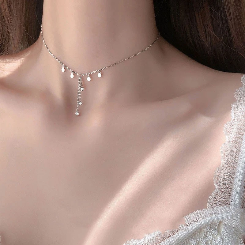 Diamond Wafer Tassel Necklace Simple Design