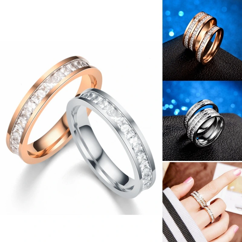 Fashion Rhinestones Rings Women Stainless Steel Ring