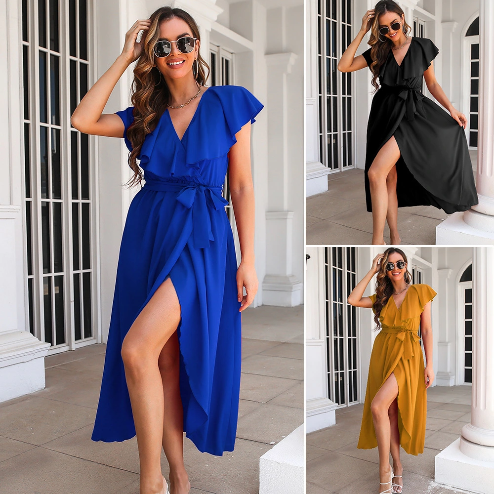 Women's Ruffle V-neck Sleeveless Dress