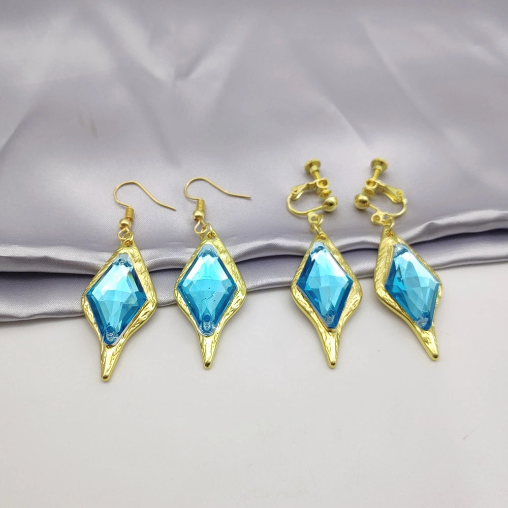 European And American Rhombus Blue Crystal Earrings