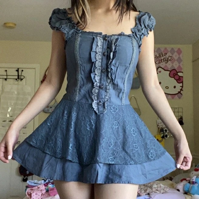 Women's Placket Lace Hemmed Dress