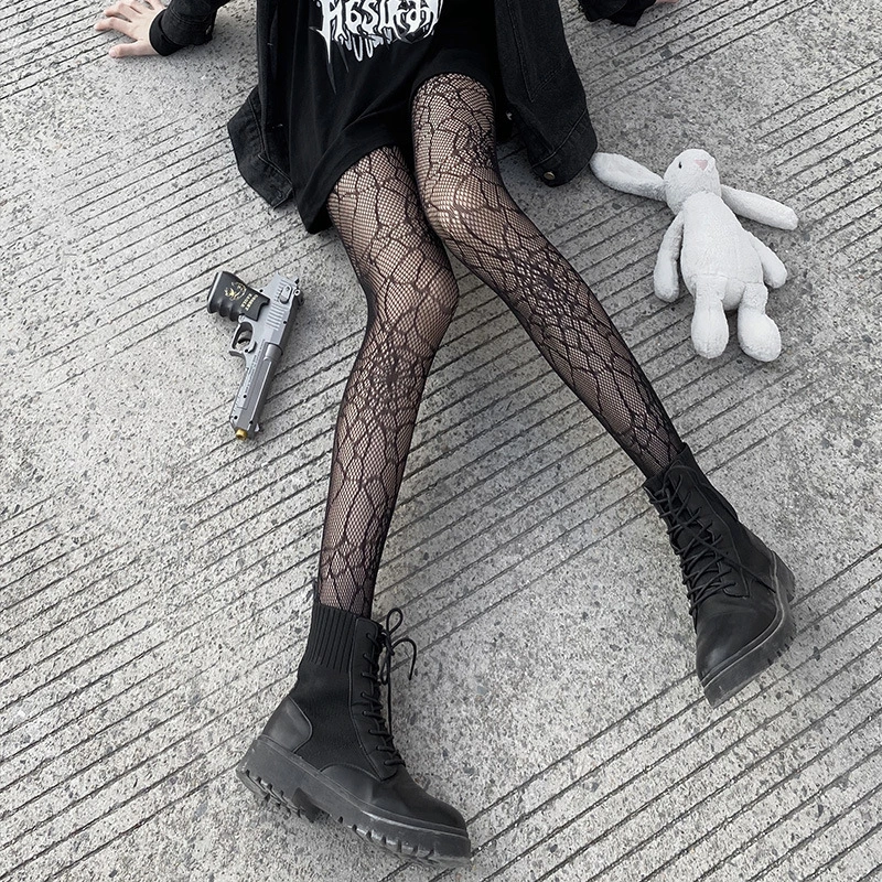 Online Celebrity Spider Web Pants Socks
