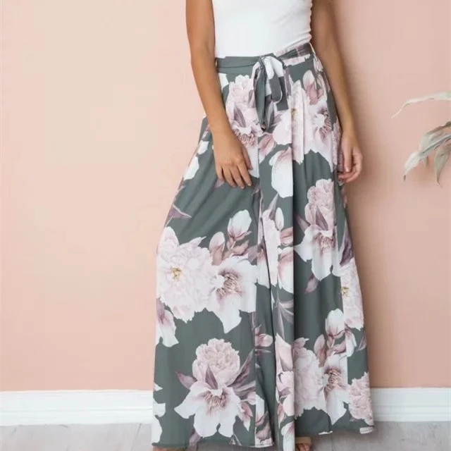 High Waist Loose Printed Casual Wide Leg Trousers