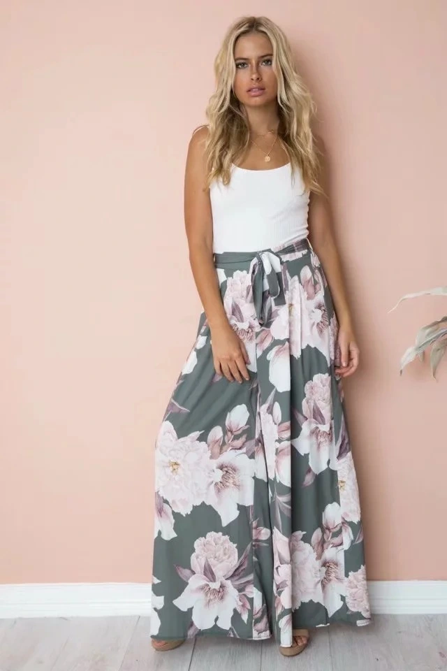 High Waist Loose Printed Casual Wide Leg Trousers