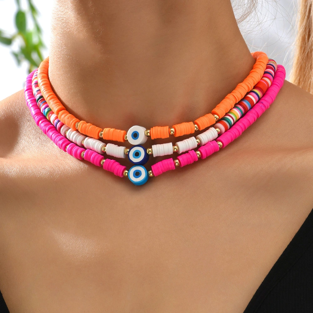 Rainbow Clay Necklace 3-piece Set Of Blue Eye Collarbone Chain Neck Chain