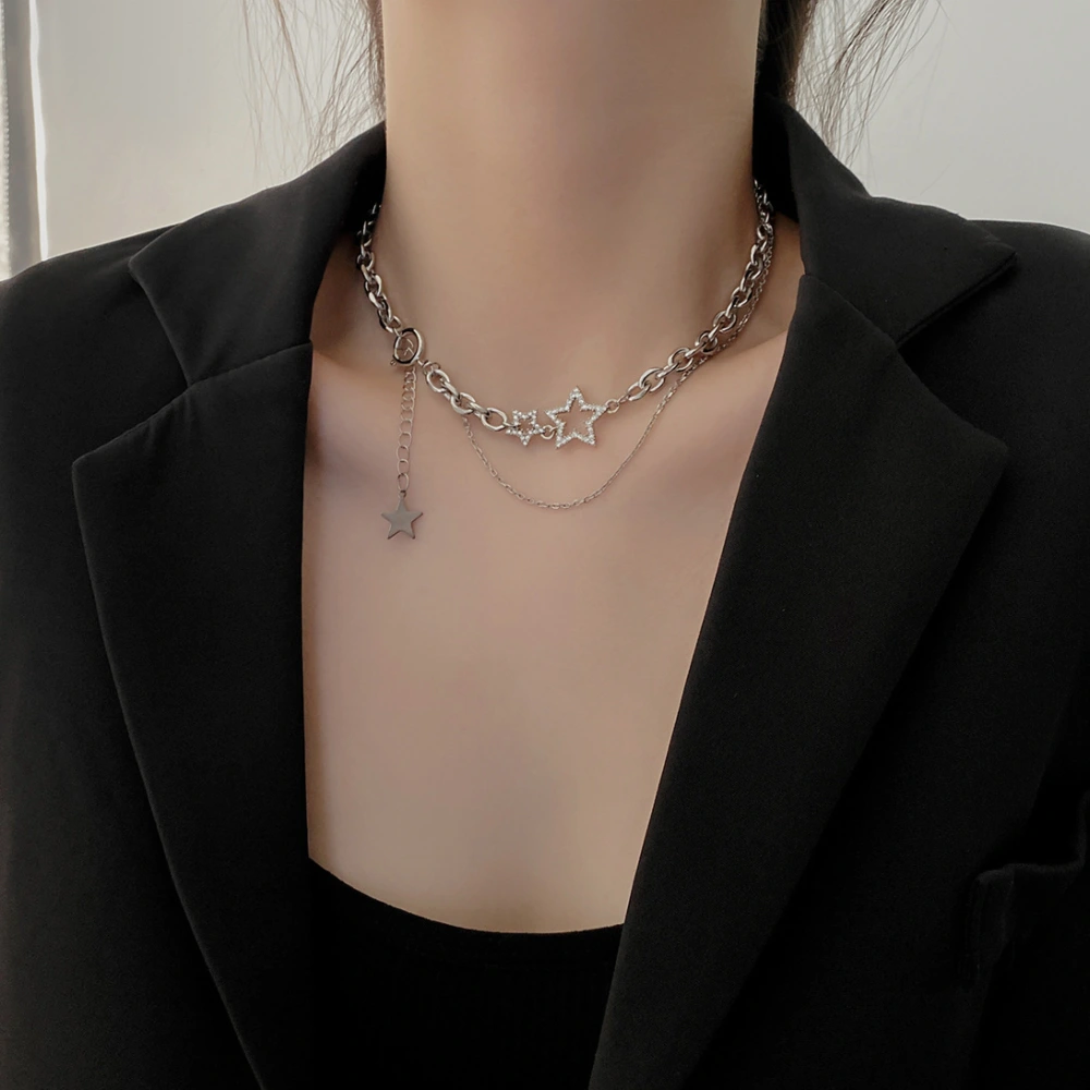 Stars Double Layer Wear Necklace Female Everything Clavicle Chain Choker