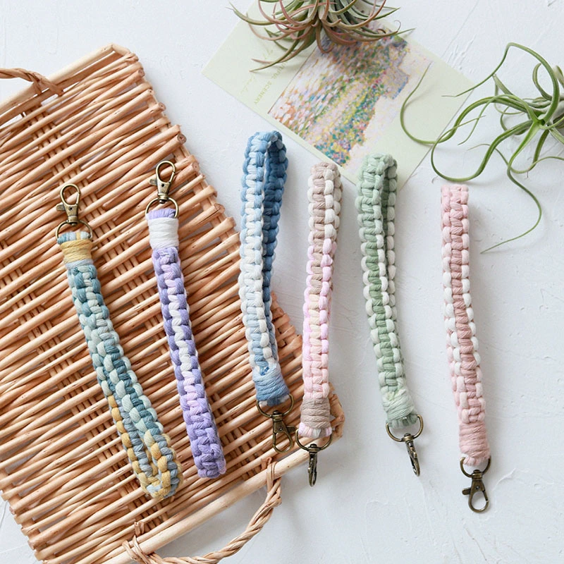 Cotton Rope Keychain Gradient Color Woven Wrist Strap Hanging Ornaments